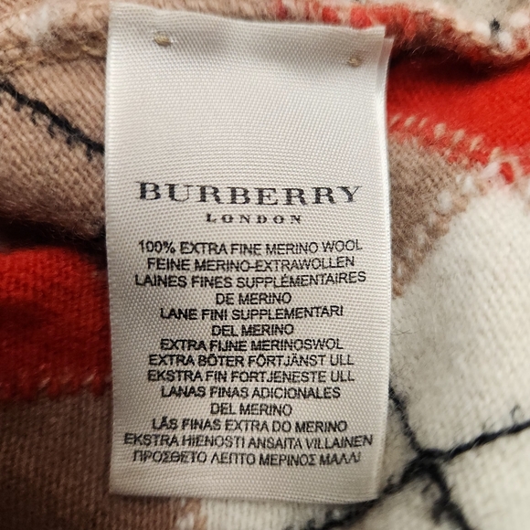 Burberry Vintage 100% Wool Argyle Pullover Sweater In Tan, Red and White Size L - Picture 9 of 10